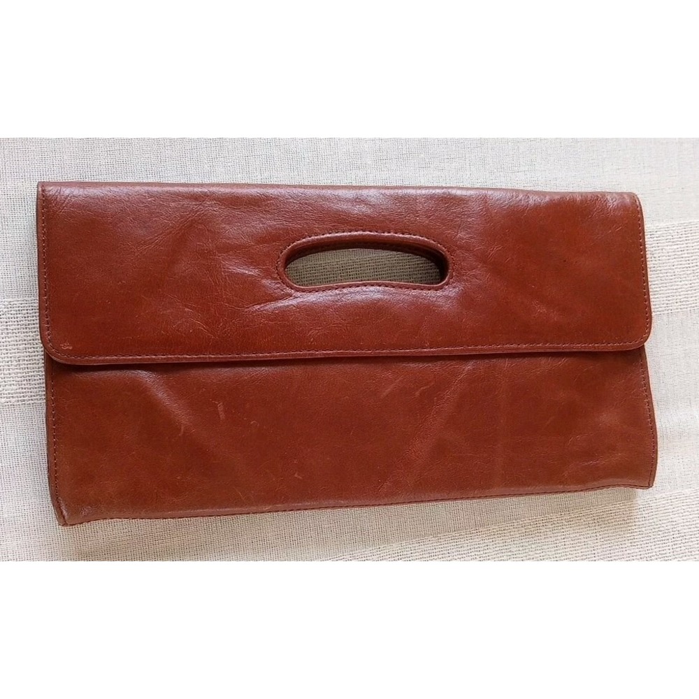 HOBO International Brown Leather Magnetic Close Clutch 12"X6.5"X1" EUC